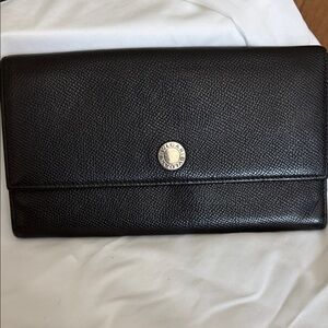 Black BVLGARI Leather Wallet with Logo Button